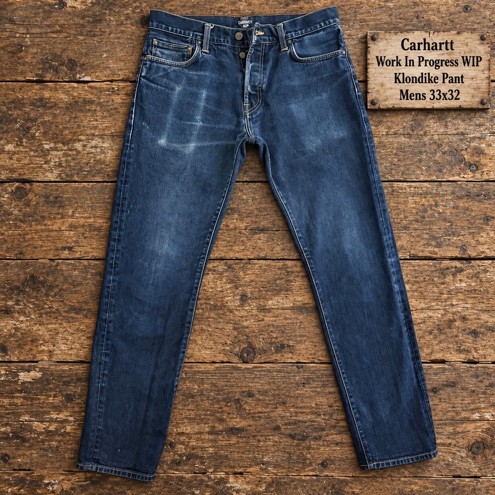 Carhartt WIP Klondike Pant Mens 33x32 Blue Denim Regular Tapered Button Fly